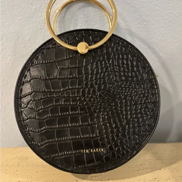 Ted Baker Black Croc-Embossed Circle Clutch - Picture 1 of 6